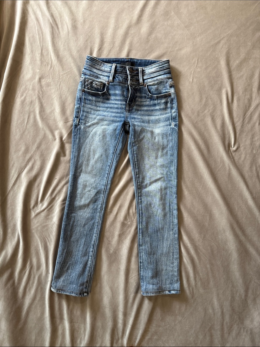 Classic Buckle Black Slim Straight Jeans - Light Blue. 22x30